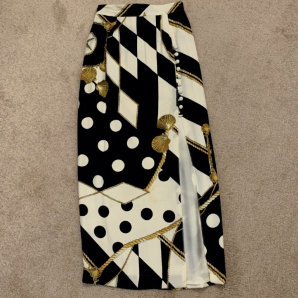 Cache. Size 2P. Maxi Lined High Slit Pencil Skirt. Zip. Elastic Back. LC
